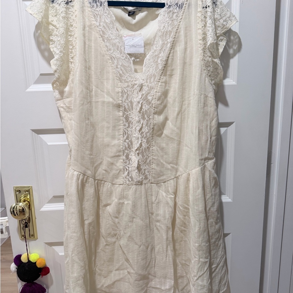 NWT AE Lace Inset Mini Dress White - Picture 3 of 7
